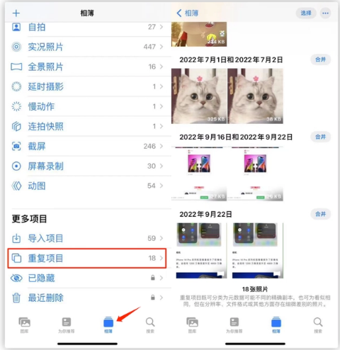 随县苹果手机维修分享iOS 16 中相册重复项目功能使用方法 